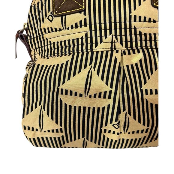 Dooney & Bourke Striped Sailboat Black Brown Tote Leather Straps Vintage - Picture 4 of 16